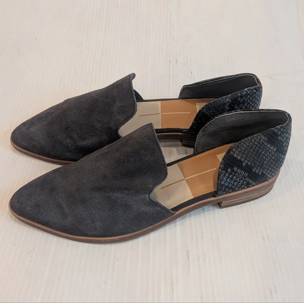DOLCE VITA Kelsa Gray Suede And Snakeskin Leather D'orsay Flats Size 8.5